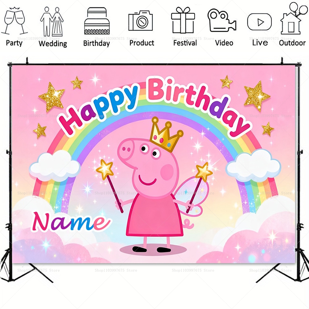 Custom Name Peppa Pig Backdrop - Baby Clothing Names บทวิจารณ์และราคา