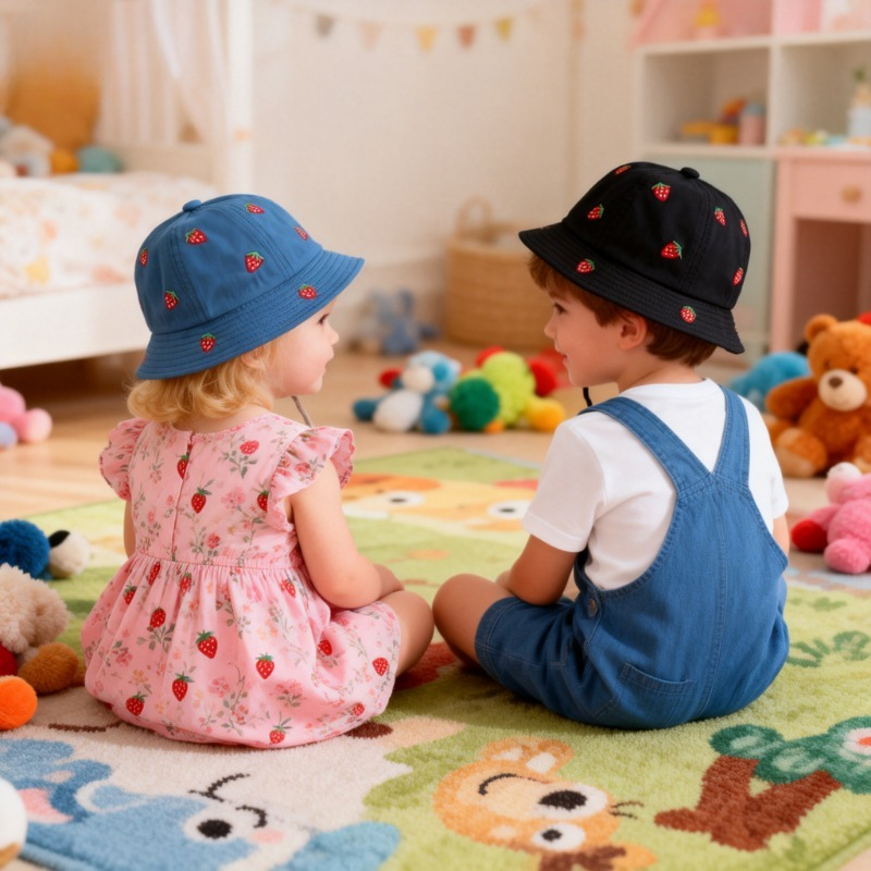 Girl Fisherman Hat with Strawb - Baby Clothing Girls บทวิจารณ์และราคา
